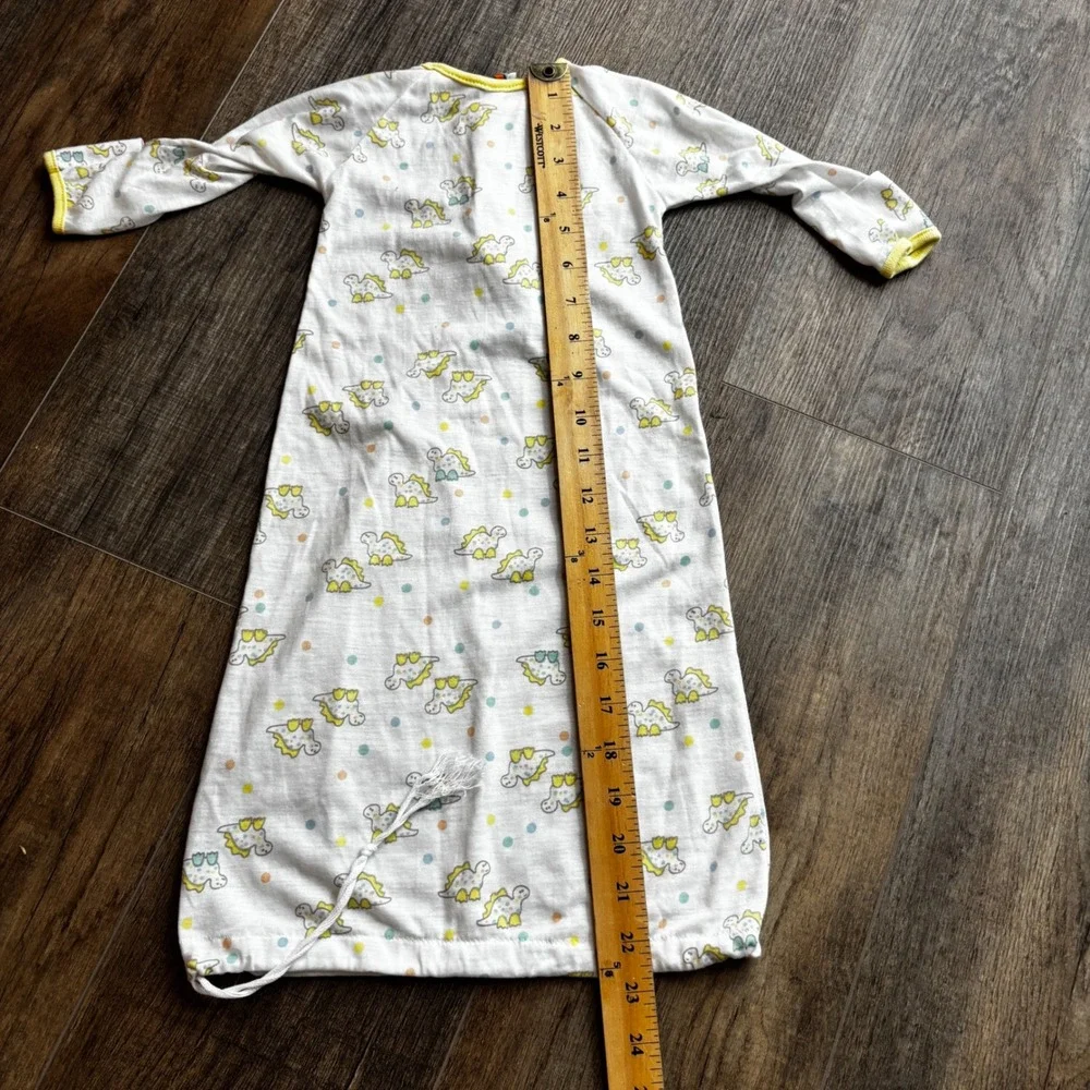 Vintage Carters Baby Dinosaur‎ Print Sleep Gown White Yellow Layette USA 13 lb